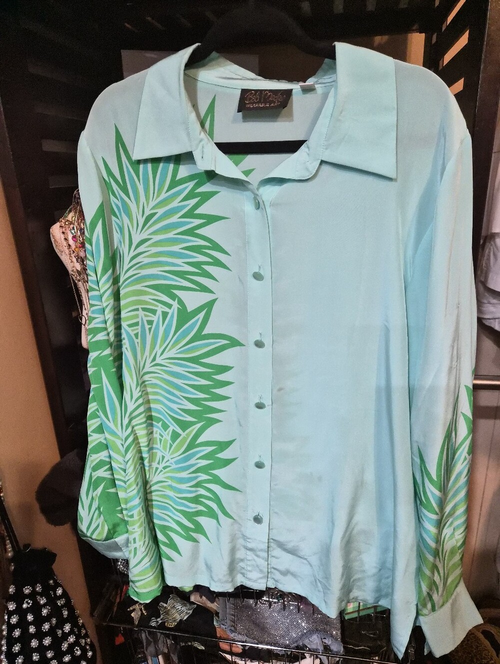 Bob Mackie Wearable Art top Size L Whimsical Design Shirt 100% Silk